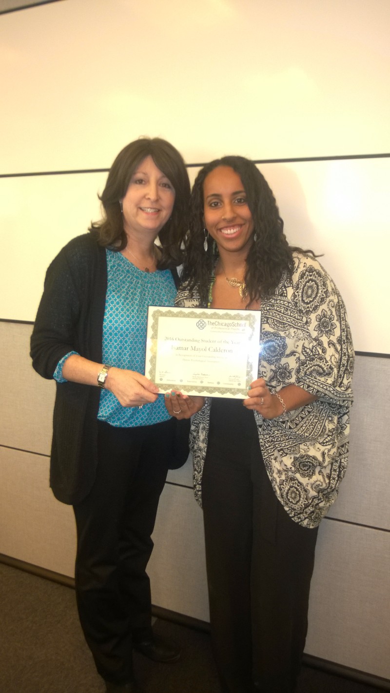 Outstanding Student of the Year - Isamar Mayol Calderon, Illinois Psychological Association, pictured with Marsha Karey
